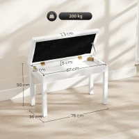HOMCOM Taburete de Piano Banco de Teclado con Espacio de Almacenamiento Bajo del Asiento de Cuero Sintético 76x36x50 cm Blanco(m-3)