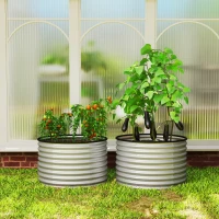 Outsunny Lot de 2 jardinières surélevées kit de jardinière ronde surélevée fonds ouverts acier galvanisé 90 x 90 x 56 cm argent(m-10)