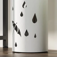 HOMCOM Porte parapluie cylindrique support pour parapluies bac d'égouttement amovible et 4 crochets, Ø 17 x 41 cm, blanc(m-9)