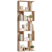 HOMCOM Bibliothèque à 5 niveaux, meuble de rangement en forme de S avec étagères, 60 x 24 x 184,5 cm, effet bois naturel(m-11)