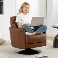HOMCOM Upholstered Swivel Accent Chair with Thick Padding, Brown(m-7)
