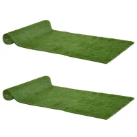 Outsunny Lot de 2 gazons synthétiques artificiels Moquette extérieure dim. 4L x 1l m Herbes Hautes denses 2 cm Vert(m-12)