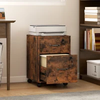 HOMCOM Rolling File Cabinet with 2 Drawers, Mobile Filing Cabinet with Hanging File Folder for Letter Sized Documents, Rustic Brown(m-2)