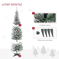 HOMCOM Sztuczna Choinka, 210 cm, z Ośnieżonymi Gałęziami PVC, Składana, z Metalową Podstawą, Zielony/Biały(m-6)