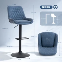 HOMCOM Set of Two Faux Leather Retro Bar Stools - Dark Blue(m-3)