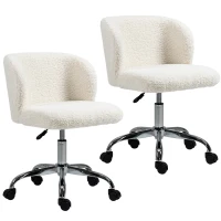 HOMCOM Lot de 2 chaises de bureau sans accoudoir en toison d'agneau hauteur réglable pivotant à 360 ° charge max. 120 Kg blanc(m-8)