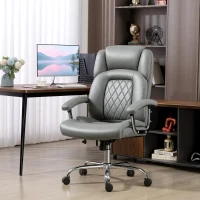 HOMCOM Big and Tall Office Chair 180kg with Spring Cushion, PU Leather - Grey(m-2)