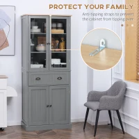 HOMCOM 180cm Tall Kitchen Pantry Cupboard, Freestanding Storage Cabinet with 5 Tier, Adjustable Shelves,  Drawer, Grey(m-7)