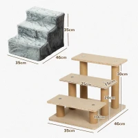 PawHut Escalera para Perros de 3 Peldaños con Funda Extraíble y Lavable para Mascotas Mayores para Cama Sofá 46x35x35 cm Gris(m-3)