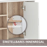 HOMCOM Spiegelschrank Badschrank Hängeschrank Badmöbel Wandschrank Mehrzweckschrank, Spanplatte+MDF, Weiß + Natur 60 x 14,5 x 49,4 cm(m-6)