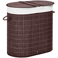 HOMCOM Cesto para Ropa Sucia de Bambú Capacidad de 100L Cesta para la Colada con 2 Compartimentos  62,5x37x60,5cm Marrón(m-1)