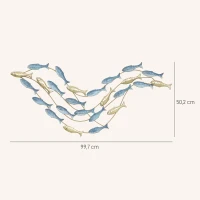 HOMCOM Décoration murale en métal moderne, sculpture murale en métal avec motif de poisson unique, 100 x 50 cm, bleu clair(m-3)