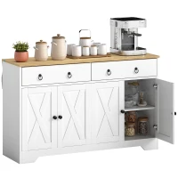 HOMCOM Buffet meuble de rangement armoire de cuisine style rural 2 tiroirs et 2 placards étagères à hauteurs réglables blanc(m-11)