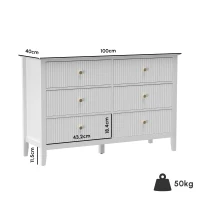 HOMCOM Cómoda Aparador con 6 Cajones Armario de almacenamiento moderno para salón dormitorio pasillo 100 x 40 x 78 cm Blanco(m-3)