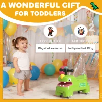 AIYAPLAY Kids Ride On Car, Dinosaur Foot to Floor Slider with Storage, Toddler Walker with Light, Sounds, Green(m-7)