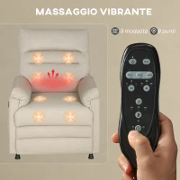 HOMCOM Poltrona Reclinabile con Poggiapiedi, Riscaldamento, 8 Punti Massaggio e 5 Modalità, Tessuto Vellutato, Beige(m-7)