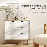 HOMCOM Buffet salon meuble de rangement armoire de cuisine placard à 2 portes 3 tiroirs et étagère réglable, 80x35x77cm, blanc(m-4)