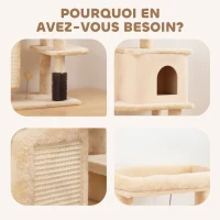 PawHut Arbre à chat, tour de jeux, hauteur de 132 cm, avec lit, maison, brosse de toilettage,  55 x 44 x 132 cm, beige(m-7)