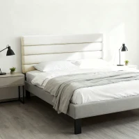 HOMCOM Cabecero de Cama 140 cm Tapizado en Lino Altura Ajustable de 3 Niveles 106/116/126 cm Montado a la Pared Beige(m-5)
