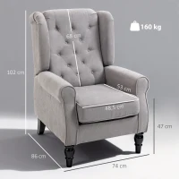 HOMCOM Poltrona de Sala de Estar Poltrona Moderna para Dormitório com Pés de Madeira Poltrona Individual 74x86x102 cm Cinza(m-3)