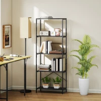 HOMCOM 5-Tier Bookshelf, Industrial Bookcase with Metal Frame - Dark Grey and Black(m-7)
