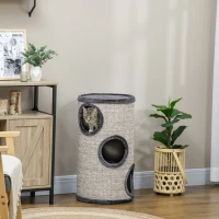 PawHut Tonneau à gratter pour chat, tour à griffer en sisal à 3 niveaux recouvert de peluche, Ø 38 x 70 cm, gris clair(m-10)