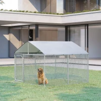 PawHut Chenil extérieur avec toit pour chien 5 m² parc grillagé espace couvert acier galvanisé 230 x 230 x 175 cm(m-10)