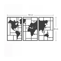 HOMCOM Decoración de Metal para Pared de Mapa Mundial de 3 Piezas para Salón Dormitorio Pasillo Negro(m-3)