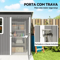 Outsunny Abrigo de Jardim Exterior 2,55 m² 221x133x190 cm com Janela Porta com Fechadura e Ventilações Cinzento Escuro(m-6)