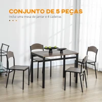 HOMCOM Conjunto de Mesa e Cadeiras de Refeição Mesa de Cozinha Retangular com 4 Cadeiras Estilo Moderno Castanho Escuro e Preto(m-4)