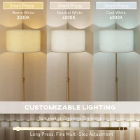 HOMCOM Lampă de Podea cu Telecomandă și Luminozitate Reglabilă 3000K-6000K, Abajur din Material Textil, Auriu(m-4)