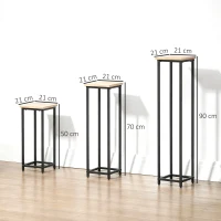 Outsunny Lot de 3 supports pot de fleurs porte-plantes carrées empilables - 21 x 21 x 50/70/90 cm - acier(m-3)