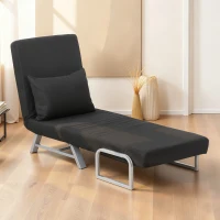 HOMCOM Fauteuil chauffeuse canapé-lit Convertible inclinable 1 Place Coussin lombaires accoudoirs piètement métal Lin Noir(m-10)