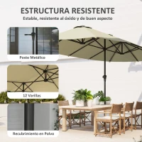 Outsunny Sombrilla Doble 4x2,2 m Sombrilla Terraza Exterior con Manivela Manual Impermeable y Protección UV30+ Crema(m-6)
