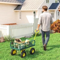 Outsunny Carrinho de Jardim em Aço com Capacidade 200 kg e Laterais Removíveis, 104x54x51 cm, Verde e Amarelo(m-2)