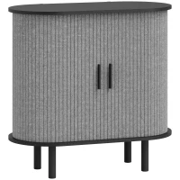 HOMCOM Tambour Sideboard with Fluted Sliding Doors, Modern Kitchen Cupboard with Storage Shelves and Wooden Legs, Grey(m-1)