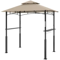 Outsunny Tenda para churrasqueira de dois níveis cobertura para jardim com luz LED 240 x 150 x 250 cm kaki(m-8)