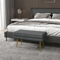 HOMCOM Banc banquette coffre de rangement 2 en 1 assise aspect velours et pieds acier - 79,5L x 37,5P x 43H cm gris et doré(m-10)