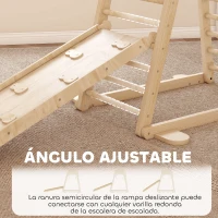 AIYAPLAY 6 en 1 Triángulo de Escalada Montessori con Plataforma y Anillos Estructura de Escalada de Madera con Tobogán Natural(m-6)