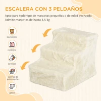 PawHut Escalera para Perros de 3 Peldaños con Funda Extraíble y Lavable Rampa para Perros para Cama Sofá 46x35x35 cm Beige(m-4)