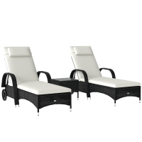 Outsunny Set da Giardino con 2 Sedie a Sdraio con Schienale Reclinabile e Tavolino Basso in Rattan PE, Nero
