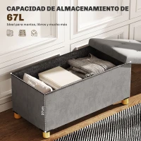 HOMCOM Banco Almacenaje Capacidad de 67 L 76x38x38 cm Tapizado en Terciopelo Carga 120 kg para Sala de Estar Dormitorio Gris(m-4)