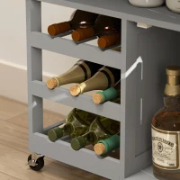 HOMCOM Modern Kitchen Trolley, Rolling Island Storage Cart with Drawer, 9-bottle Wine Rack, Door Cabinets, Wooden Countertop, Grey(m-9)