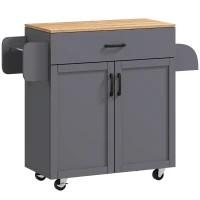 HOMCOM Isla de Cocina con Ruedas con Cajón Armario con Puertas Toallero y Especiero 105x36x85 cm Gris(m-1)