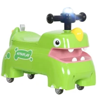 AIYAPLAY Kids Ride On Car, Dinosaur Foot to Floor Slider with Storage, Toddler Walker with Light, Sounds, Green(m-10)