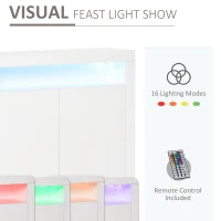 HOMCOM LED Storage Cabinet, Cupboard with High Gloss Front and RGB Lighting, Modern Sideboard for Entryway, Dining Area, Living Room, White(m-5)