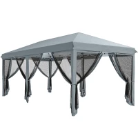 Outsunny Pergola Pliabila cu 6 Plase de tantari, Pergola de Gradina cu Structura din Otel, 591x297 cm, Crem Alb(m-1)