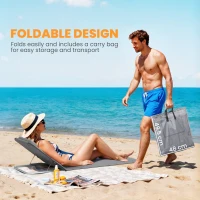 Outsunny Set of 2 Foldable Garden Beach Chair Mat - Lightweight Outdoor Sun Lounger Seats with Adjustable Back, Metal Frame, PE Fabric, Head Pillow, and Carry Bag, Grey(m-7)