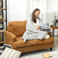 HOMCOM Heated Blanket 180 x 130cm, Electric Throw Blanket with 10 Heat Levels and 10H Timer, Machine Washable Flannel and Cotton Velvet with Overheat Protection, Grey(m-2)