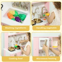 AIYAPLAY Kitchen Playset with Pretend Play Cooking Accessories, Play Kitchen with Oven, Microwave and Sink, Pink(m-5)